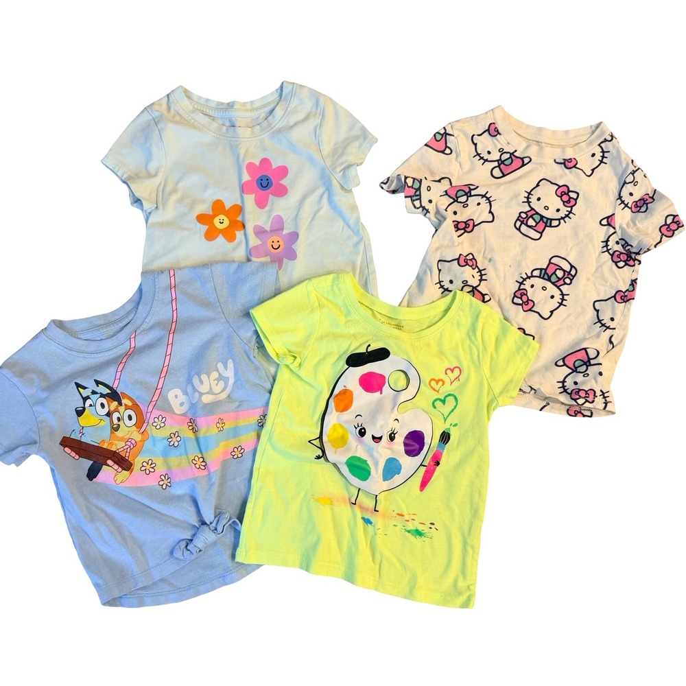 Bluey Hello Kitty Cat & Jack Graphic T-Shirt Bundle 4pc Girls Toddler 3T